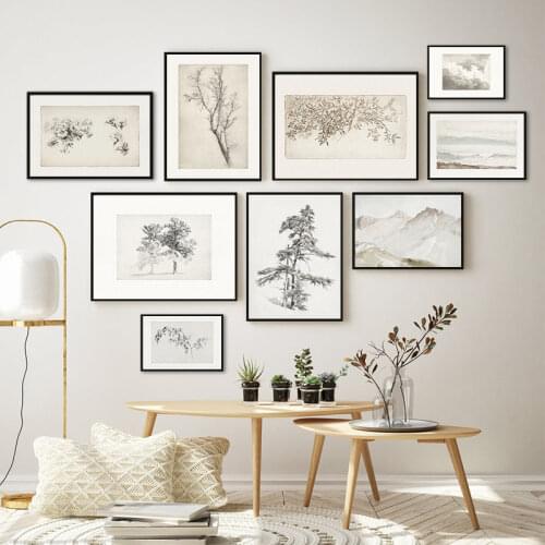 Tree Sketch Vintage Drawing Canvas Painting Farmhouse Country Wall Art Picture Antique Botanical Poster Prints Living Room Decor