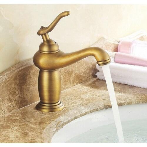 Vintage Retro Antique Brass Single Handle One Hole Bathroom Basin Sink Faucet Mixer Water Tap Deck Mounted man058