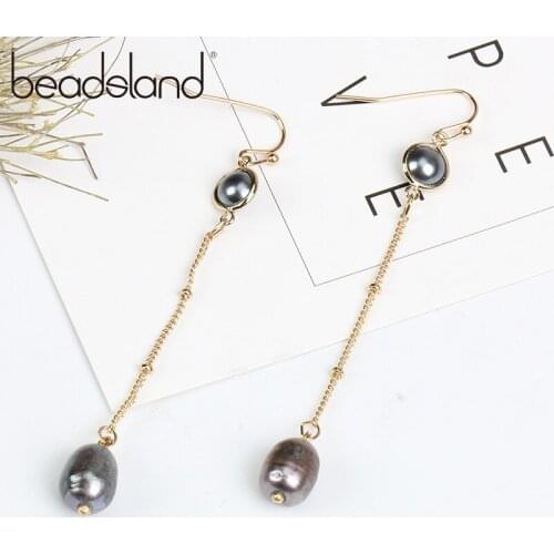 Beadsland Drop Earrings Ellipse Freshwater Pearls With Long Chain Pendant Design Fashion Cute Romantic Women Girls Gift 38692