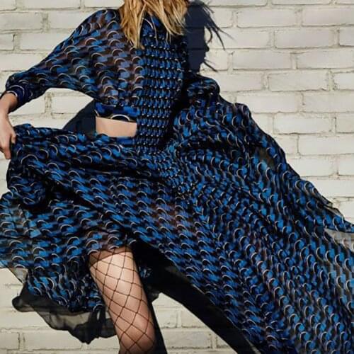 Boho hippie striped beach dress sukienka Women v neck long sleeve elastic waist summer chic maxi dress Vintage blue long dress