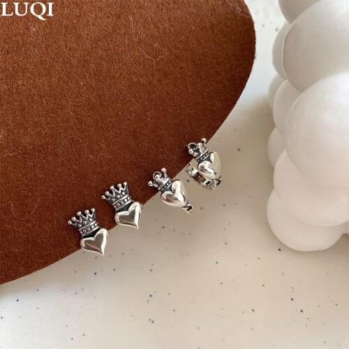 Fashion Womens S925 Vintage Thai Silver French Crown Personality Stud Earrings SE1263