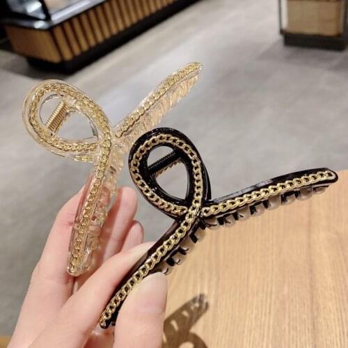 Korean Women Hair Clips for Hair Geometric Hair Claw Clamps Bezel Hair Accessories Plastic Alloy Chain Lady Crab Hair Clip