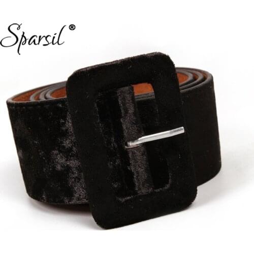 Sparsil Women Autumn Gold Velvet Wide Waist Dress Belt Rectangular Pin-Buckle Waistband Sweater Woolem Coat Cummerbunds Female