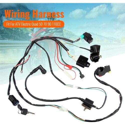 CDI Wire Harness Stator Asembly Wiring Fit For ATV Electric Quad 50 70 90 110CC With Rectifier Ignition Key Coil CDI Unit Kill