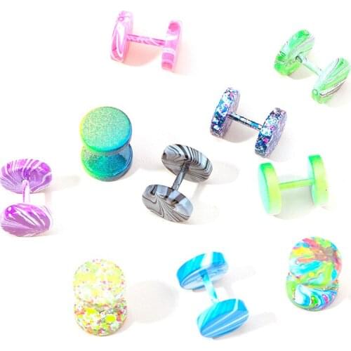 1PC Fake Plugs Faux Gauges Earrings for Men Women Stainless Steel Ear Studs Circle Cheater Tunnels Dumbbell Punk Ear Piercing