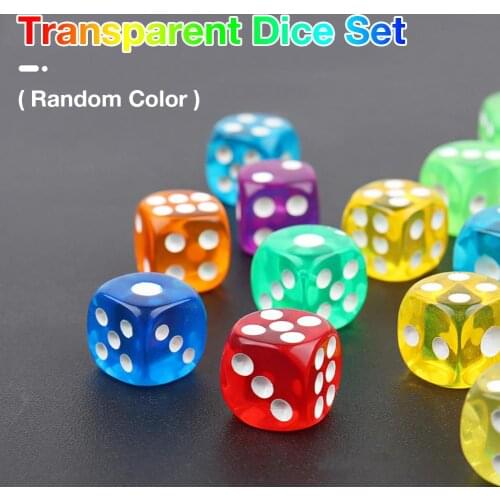 10PCS/Set Dice Set Transparent Game Dice Set For Table Board Games 16mm Random Color Party Game Supplies Digital Dice Wholesale