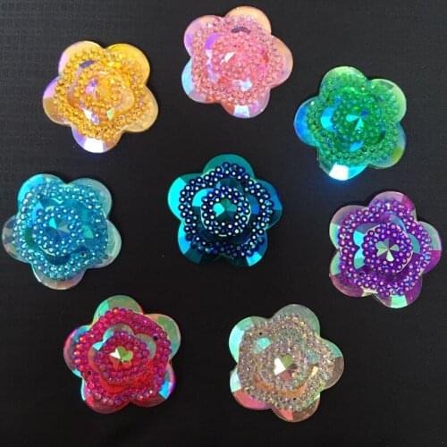 12PCS AB Resin 25mm Double-deck flower Flat back rhinestone Wedding Embellishment diy 2 hole appliques crafts SK44*2