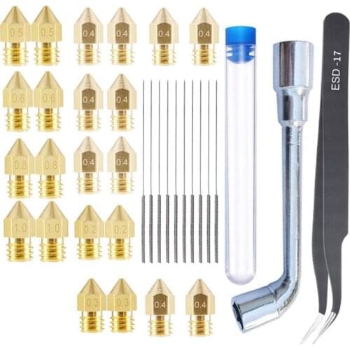 22 Pcs 3D Printer Nozzle and Cleaning Kit, Tweezers, Wrench for Nozzle, 3D Printer Accessory Kit