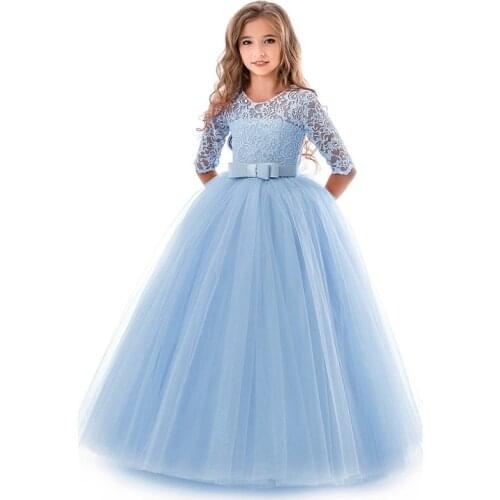 3-14yrs Teen Flower Girl Dresses Big bow Gown elegant Lace Party Dress For Girs Pageant First Communion Dresses for Little Girls