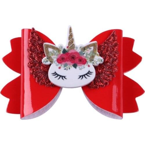 30pcs/lot , Princess Unicorn Hairgrips Glitter 3''Hair Bows with Clip Dance Party Wing Bow Hair Clip Girls Hair Accessories