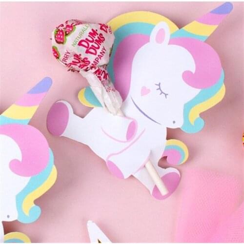 50pc/set Unicorn Lollipop Decoration Cards Unicorn Party Decorations Kids Birthday Candy Favors Decor for Guest Baby Shower