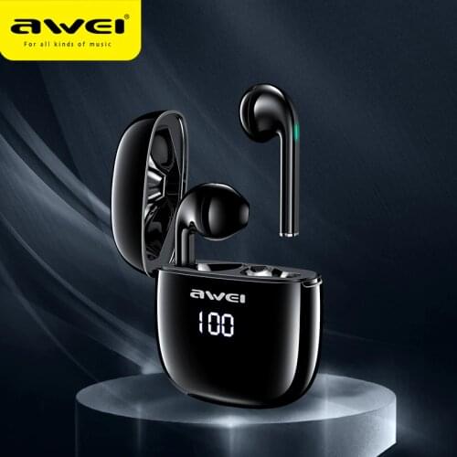 AWEI TWS T28P True Wireless Earbuds LED Digital Display With Microphone Low Latency For Playing Game ,Sport