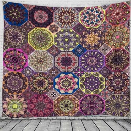 Bohemian Ethnic Style Print Wall Tapestry Tapestries Wall Hanging Flower Psychedelic Tapestry Wall Hanging Decor Halloween Deco