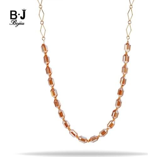 BOJIU New Necklace Jewelry Women Shinning Chamgagne Long Crystal Beaded Necklace for Women NKS159