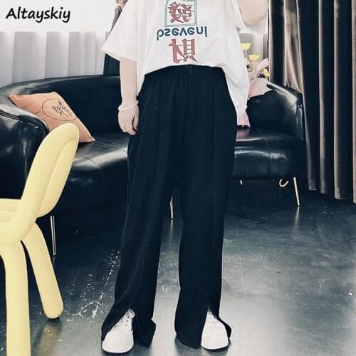 Pants Women Black Plus Size L-6xl High Elasticity Breathable Summer Casual Loose All-match Fashion Leisure Full Length Split