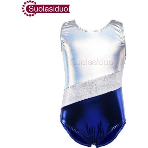 Girls One-piece Leotards Shiny Children Metallic Sleeveless Gymnastics Spandex Leotard Kids Bodysuit Ballet Dance Costumes