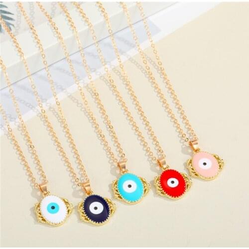 1Pcs Star Oval Evil Eye Necklace Jewelry Fashion Hollow Unique Flower Turkish Eye Enamel Geometric Pendant Clavicle Chain