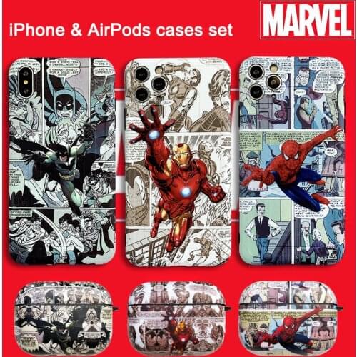 Marvel iPhone & AirPods Cases for iPhone 12 for Airpods Pro 1/2 Protective Bluetooth Wireless Earphone Cover Charging Box Bags