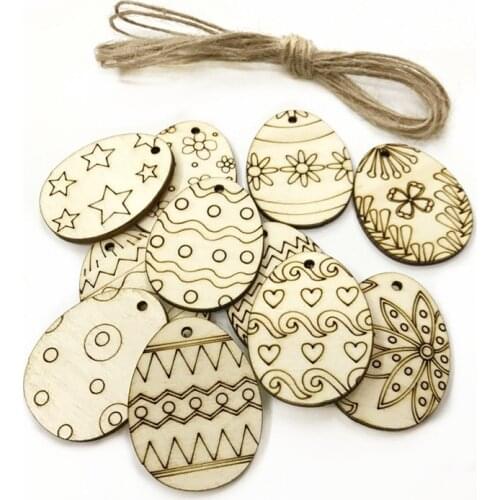 100PCS Natural Wood Easter Eggs Chip Ornament Hanging Tag Wedding Party Decoration Scrapbooking Unfinished Blank