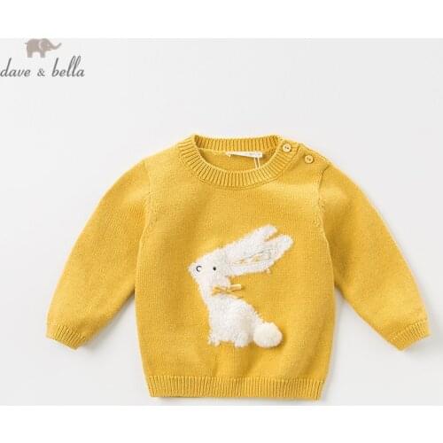 DBJ11497 dave bella autumn cute baby girls cartoon rabbit knitted sweater kids fashion pullover toddler boutique tops