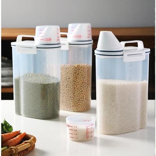 Sealed Rice Storage Box Moisture-Proof Insect-Proof Plastic Storage Container Rice Bucket With Measuring Cup Kitchen Accessories