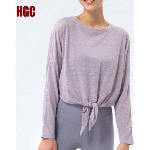 HGC Fitness Top Womens Loose Yoga Blouse Long Sleeve Gym T-shirt Sports Athletic Active Breathable Hollow Out Running Smock