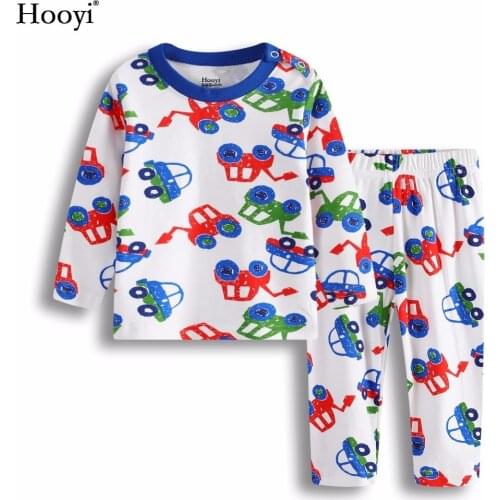 Hooyi Digger Vehicle Baby Boys Sleepwear Clothes Suit 100% Cotton Newborn Pajamas Kids Sleep Sets Long Pajamas T-Shirt Pant Soft