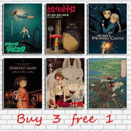 Classic Hayao Miyazaki Anime Series Chihiro Movie Kraft Paper Poster Bar Office Cafe Home Decoration