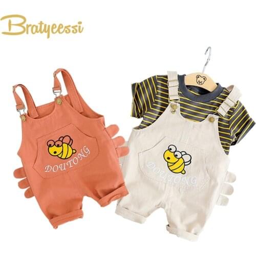 Summer Baby Boy Clothes Cotton Shirt and Overalls Baby Suit Bees Infant Clothing Baby Girl Set Kids Outfit