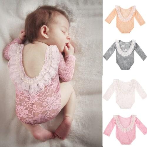 Lace and pearl one-piece romper photo suit European and American newborn baby 100 days photo costume