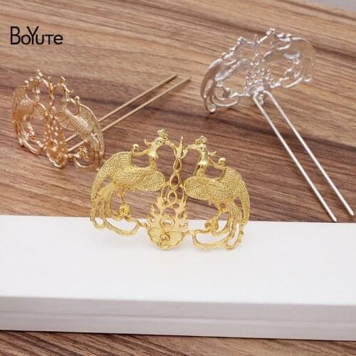 BoYuTe (2 Pieces/Lot) Metal Alloy 45*56.5MM Phoenix Hair Stick Findings Diy Hand Made Retro Palace Hair Jewelry Accessories