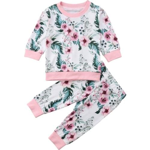 Cute Newborn Kid Baby Girl Long Sleeve Tops Floral Pants Leggings Outfit Clothes Size 0-3T
