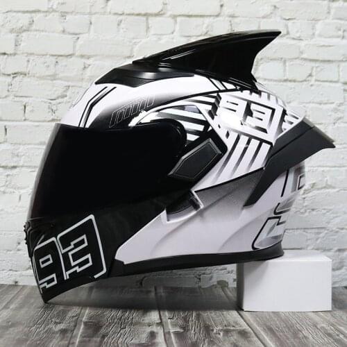 JIEKAI Flip Up Motorcycle Helmet Personality Shark Horn Tail Motorbike Motocross Moto Helmet Full Face Helmets Casco Casque