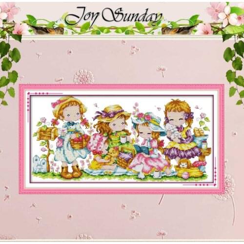 Happy Girls Patterns Counted Cross Stitch 11CT 14CT Cross Stitch Set Wholesale Cartoon Cross-stitch Kit Embroidery Needlework