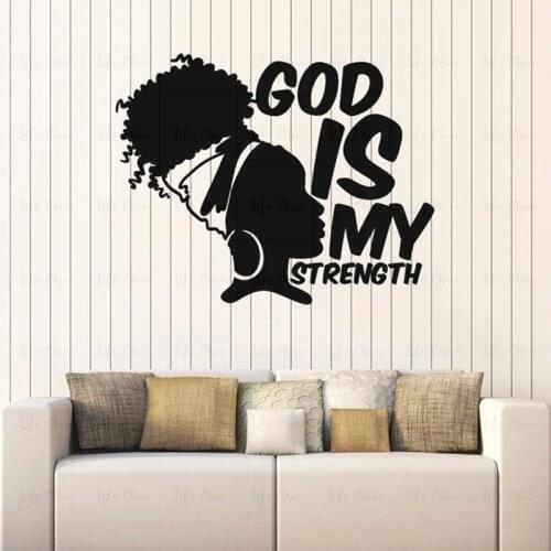 African Girl Wall Decal God Is My Strength Quotes Africa Woman Bedroom Living Room Home Decor Vinyl Window Stickers Mural