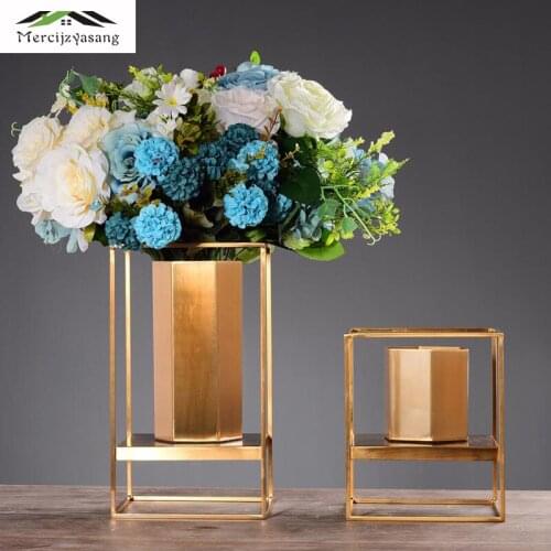Floor Vases Table Metal Flower Vase Europe Gold Geometric Shape Road Lead Flower Holder Iron Art for Home Decoration Gifts G038
