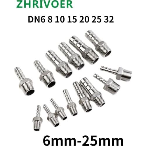 304 Stainless Steel 1/8" 1/4" 3/8" 1/2" 3/4" 1" BSP Male Thread Pipe Fitting x 6mm-25mm Barb Hose Tail Pagoda Coupling Connector