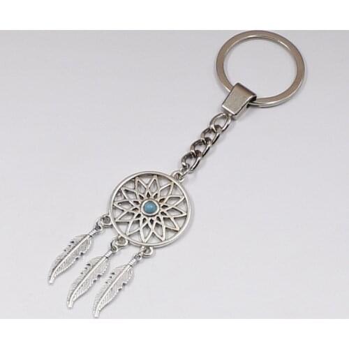 Natural stone Dreamcatcher Tassel pendant keyring jewelry feather charm keychain for women