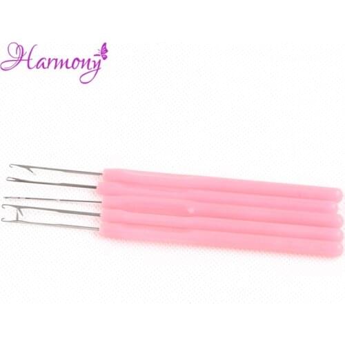 20pcs Pink Colors Plastic Handle Crochet Hook Pulling Needles Threader for Micro loop Rings Hair Extensions