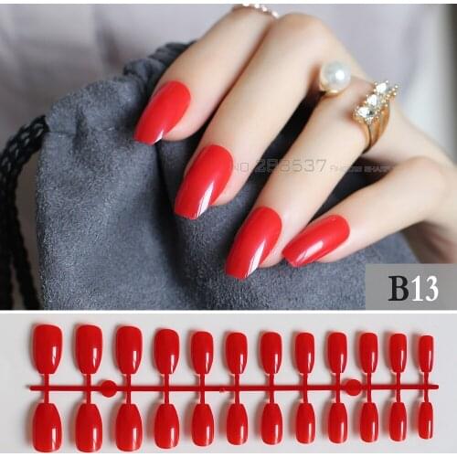 New Coffin False nails DIY translucent Red semifinished articles 24pcs Full Nail Ballerinas nail Sexy color Artificial B13