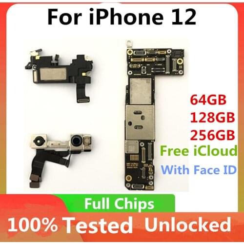 For IPhone 12 Motherboard Original Unlocked Free iCloud Logic Board with Face ID Full Chips Main logicboard IOS Support 5G LTE