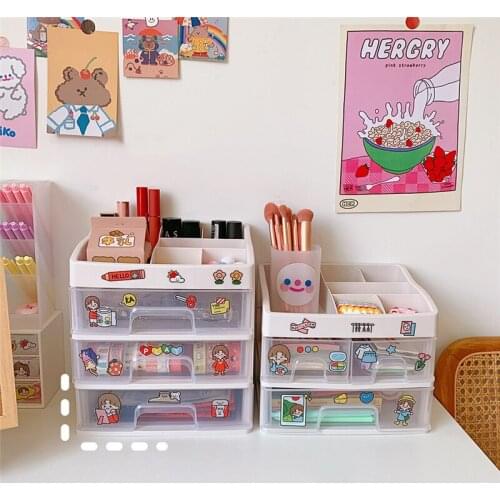 Girl Heart Plastic Drawer Desktop Organizer Storage Box Student Dustproof Stationery Cosmetic Rack