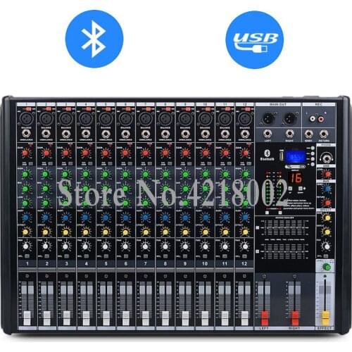 Pro 12 Channel Digital Mixer with Effects USB Bluetooth DJ Mixing Console for Karaoke Meeting Bar Stage Performance