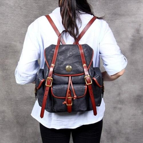 Bag Women Backpack Genuine Leather Backpack Female Schoolbag Vegetable Tanned Leather Bag First Layer Cowhide New Retro Original