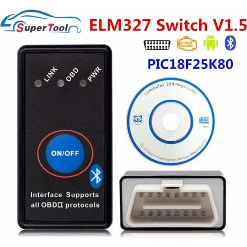 OBD2 Switch On/Off ELM327 Bluetooth V1.5 PIC18F25K80 Code Reader OBDII ELM 327 Bluetooth V1.5 ELM327 Car Diagnostic Tool Scanner