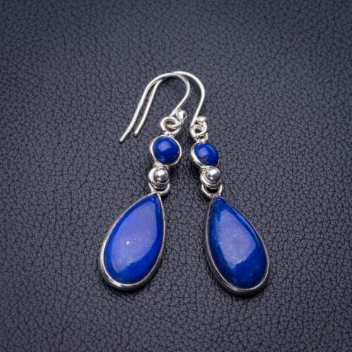 StarGems Natural Lapis Lazuli Handmade 925 Sterling Silver Earrings 1.75" E1272