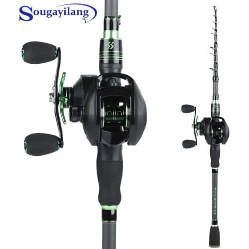Sougayilang 1.8m 2.1m Telescopic Fishing Rod and Fishing Reel Combo Portable Carbon Lure Fishing Rod 12+1BB Baitcasting Reel Set
