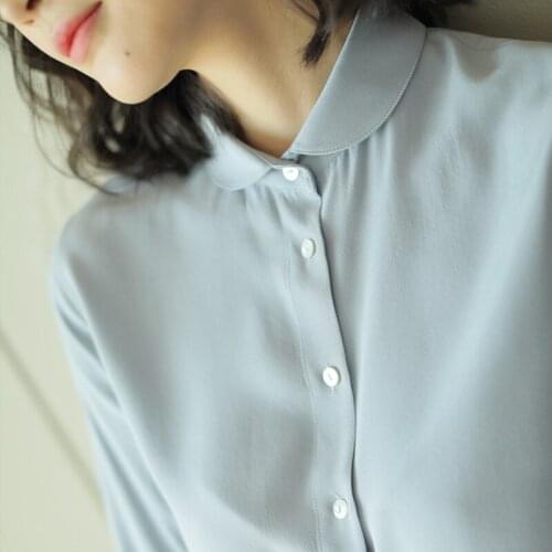 Temperament shirt collar inside take crepe DE chine silk shirt professional ladies S0197 of new fund of 2019 autumn