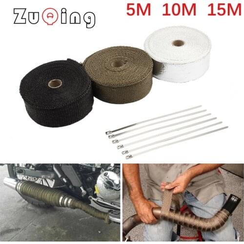 2.5cm*5M/10M/15M Motorcycle Exhaust Thermal Tape Header Heat Wrap Manifold Insulation Roll Resistant with Stainless Ties