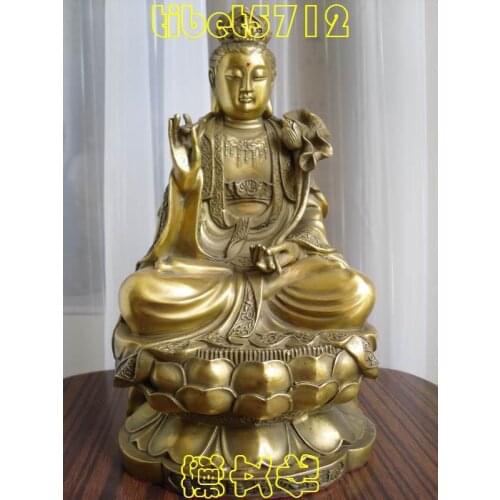 Tibetan Buddhist yellow bronze MahAsthAmaprApta buddha 26 cm tall Garden Decoration 100% real Brass Bronzeroom Art